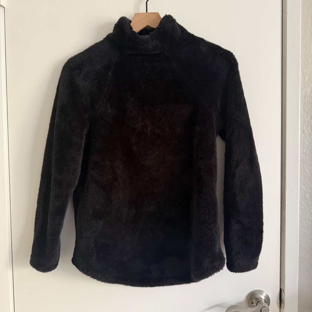 Black Sherpa Fleece Pullover Mock Neck Top Witchy DarkAcademia DarkFeminine Goth